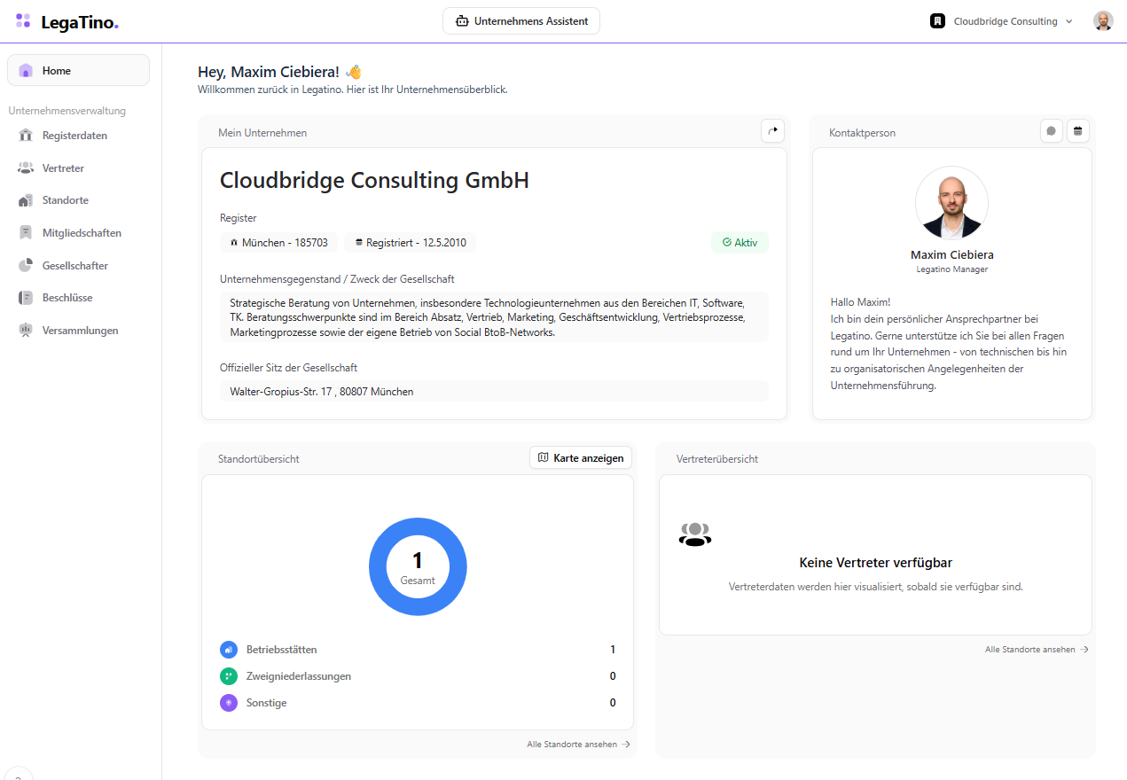 PrivaTino Dashboard - Datenschutzmanagement-Software für DSGVO-Compliance